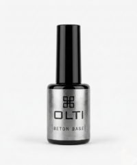Bottle of OLTI Beton Base nail polish with a tall black cap and metallic label, centered on a white background.