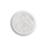 Top-down view of a white circular jar lid filled with clear liquid and ice chunks.