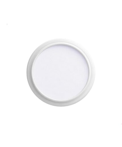 Round white circular lid with a raised rim on a plain white background.