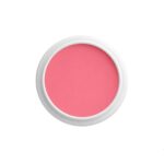 Round pink blush in a white circular compact case