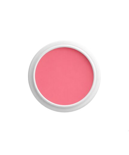 Round pink blush in a white circular compact case