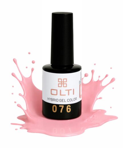OLTI Hybrid Gel Color nail polish bottle with pink splash, shade 076.