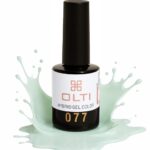 OLTI 077 Hybrid Gel Color nail polish bottle with a mint-green gel splash around it