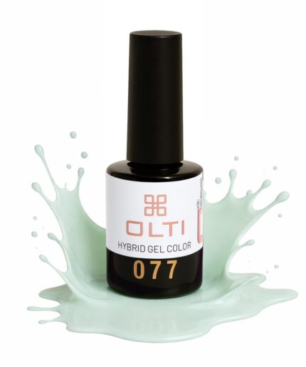 OLTI 077 Hybrid Gel Color nail polish bottle with a mint-green gel splash around it