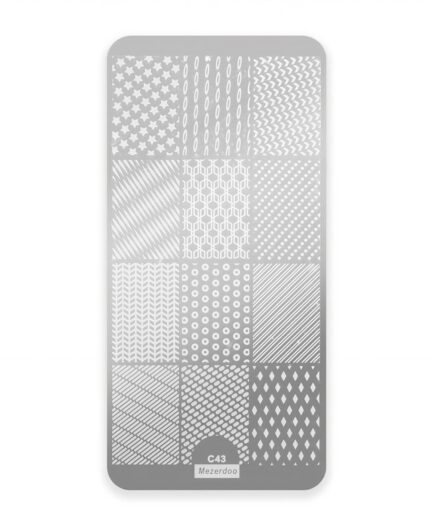 Nail art stamping plate with 15 decorative patterns arranged in a 3x5 grid, labeled C43 Mezerdoo at the bottom.