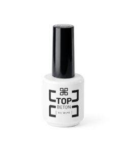 White bottle of Top Beton nail polish with a tall black cap on a white background, reading 'Top Beton No Wipe' on the label.